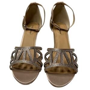 Comfortview Womens 9.5W Heels Sandals Tan Metallic Rhinestones Ankle Strap